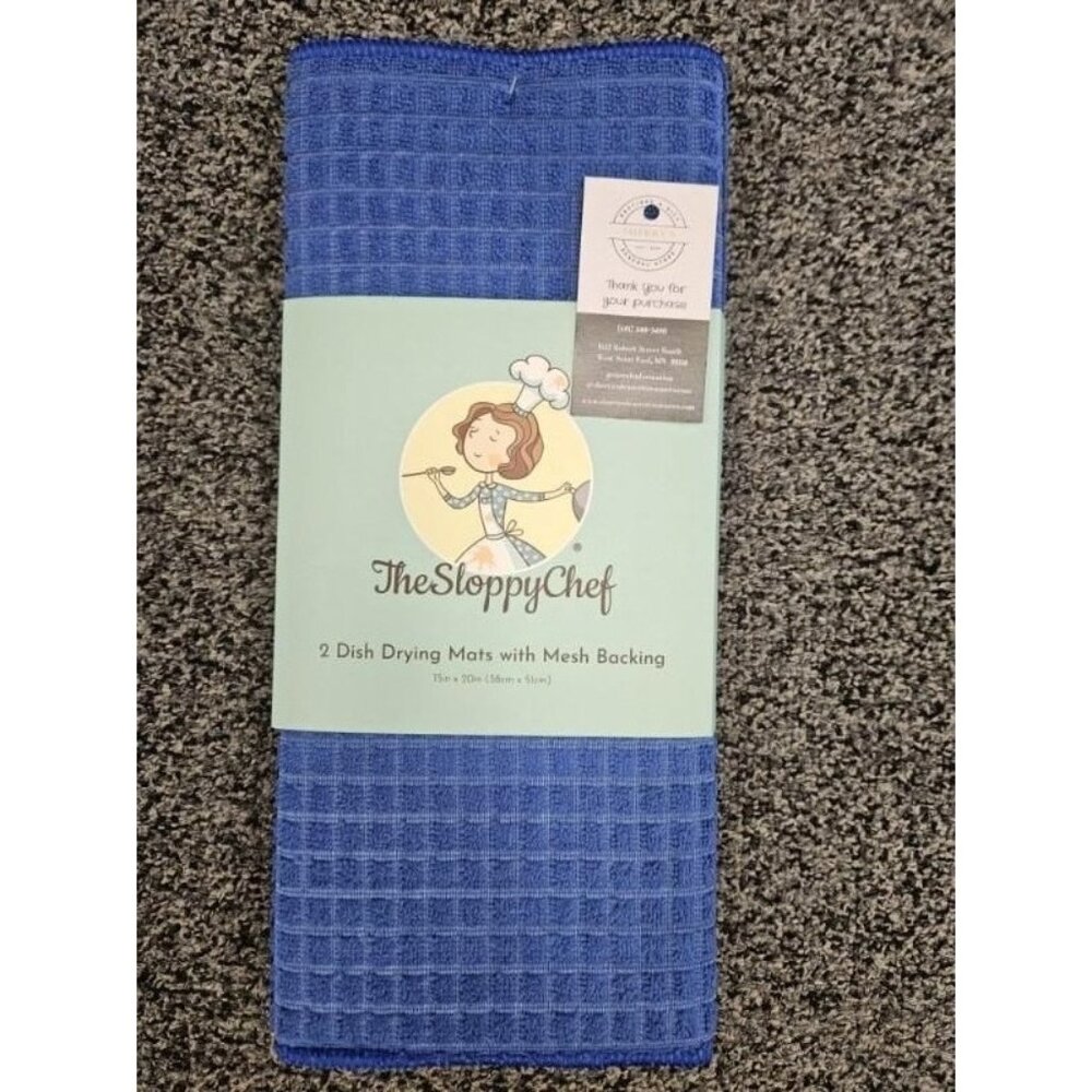 The Sloppy Chef 2 Blue Dish Drying Mats With Mesh Backing 16" X 18" Absorbent Ki